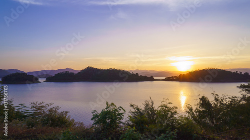 The Dam and lake at sunset time