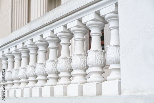 White balustrade on the restored facade of the building
