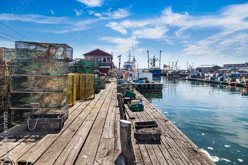 Union Wharf lobster traps on Portland's working waterfront, Maine
