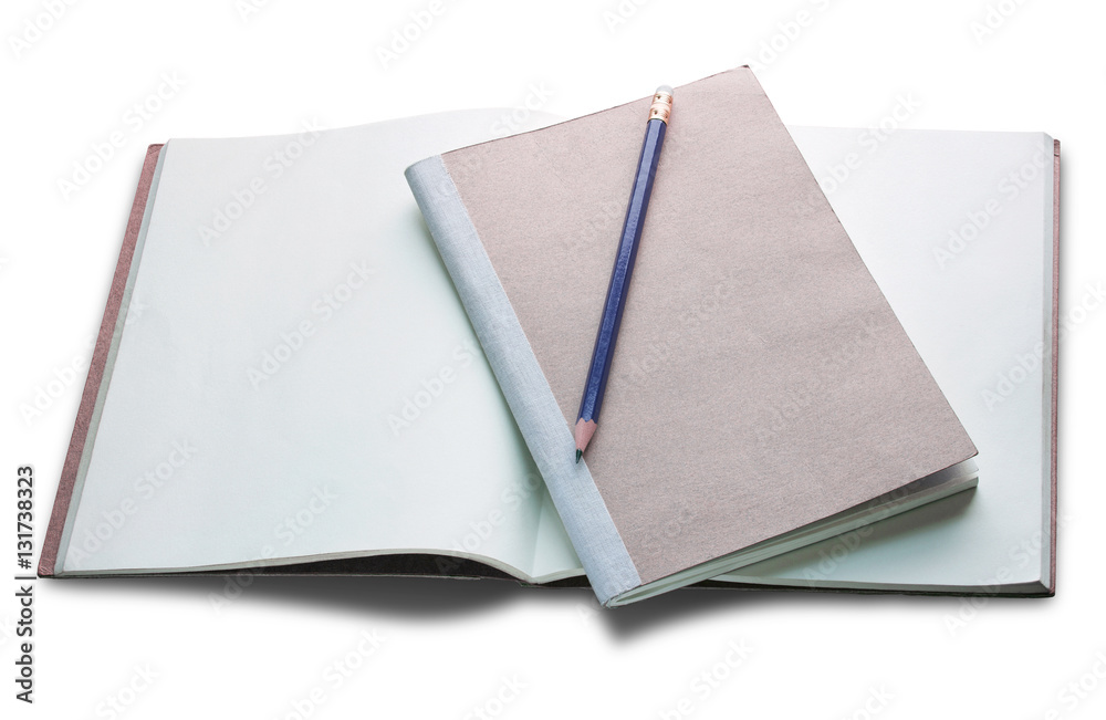blank open book and pencil isolated on white background blank open book and pencil isolated on white background