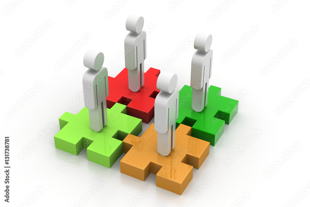 businessmen are standing on different colored puzzle pieces businessmen are standing on different colored puzzle pieces