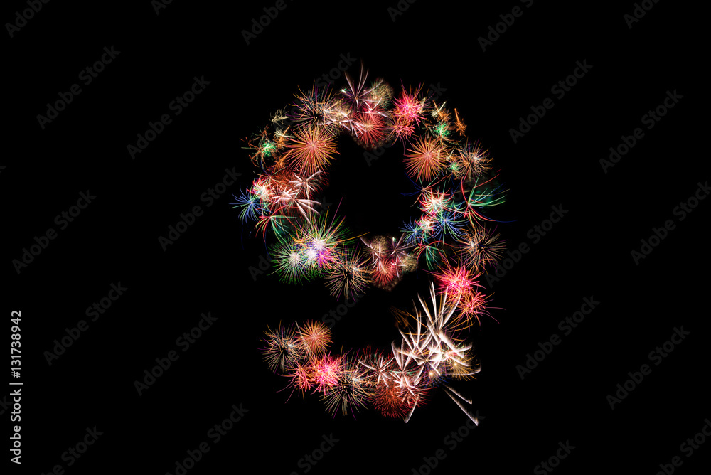 Number 9. Number alphabet made of real fireworks. See other numbers in my portfolio