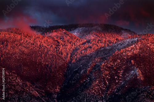 Snowy winter sunset over Mount Lemmon in the Santa Catalina mountains.