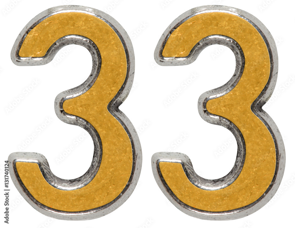 Metal numeral 33, thirty-three, isolated on white background Metal numeral 33, thirty-three, isolated on white background