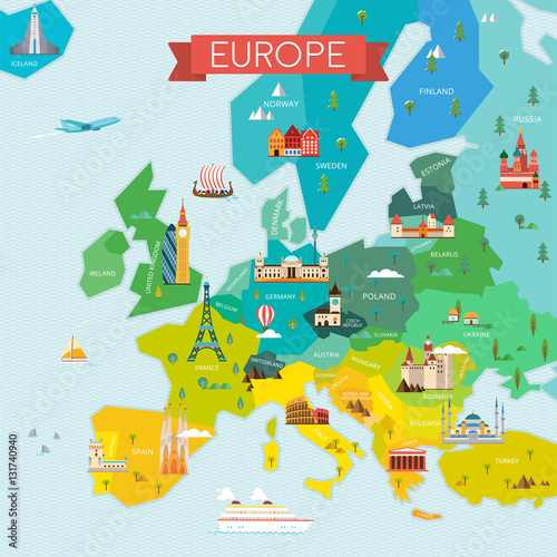 Obraz na plátne Map of Europe with Names.
