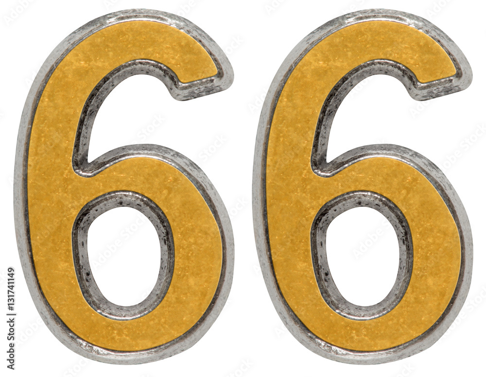 Metal numeral 66, sixty-six, isolated on white background