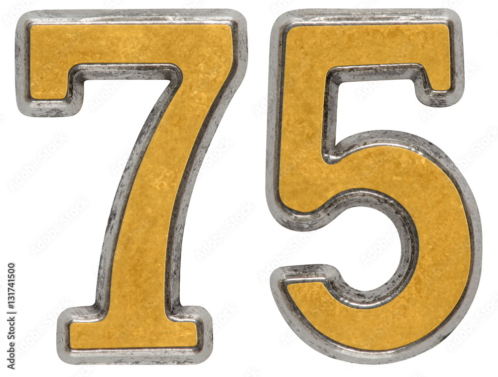 Metal numeral 75, seventy-five, isolated on white background