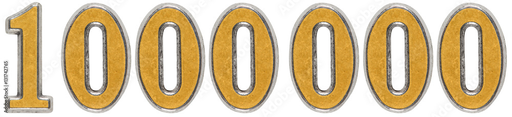 Metal numeral 1000000, one million, isolated on white background