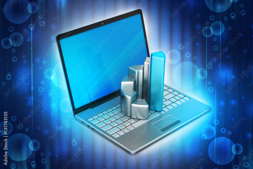 Laptop with financial graph Laptop with financial graph