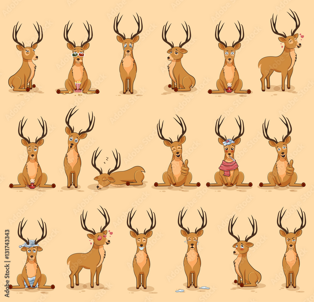 Illustrations isolated emoji character cartoon deer stickers emoticons