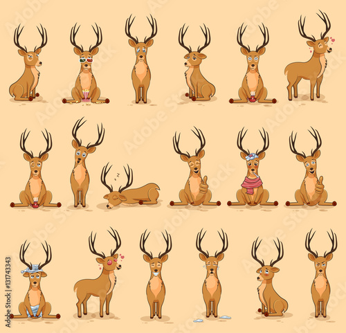 Illustrations isolated emoji character cartoon deer stickers emoticons with different emotions for site