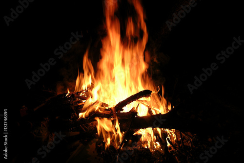 Burning logs night orange bonfire