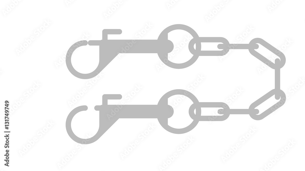 Vector image of iron chain with carbine on white background. Illustration of a simple fixing means. Isolated universal fixture icon. Vector image of iron chain with carbine on white background. Illustration of a simple fixing means. Isolated universal fixture icon.