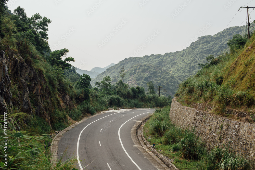 Highway in the mountains, jungle background. landscape, backgrou