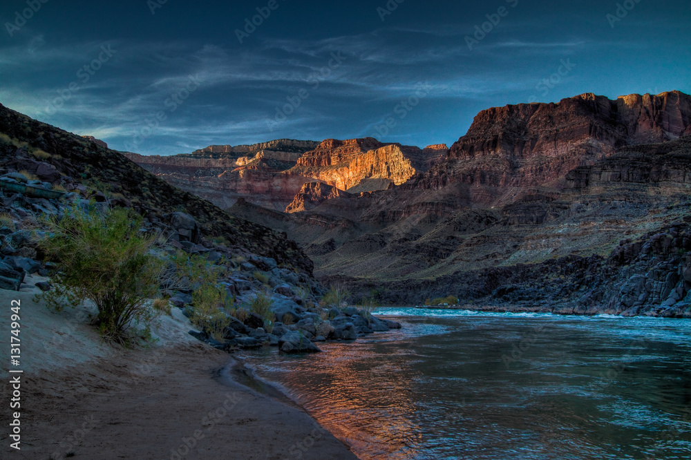 Colorado River at end of South Bass Trail.The Colorado River at sunset is an unforgettable sight in the Grand Canyon National Park.