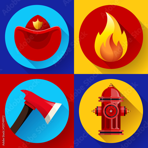 Firefighter icons elements set
