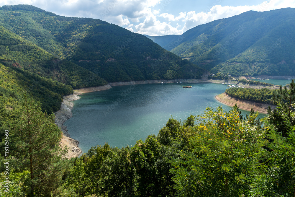 Panorama of Meander of Vacha (Antonivanovtsy) Reservoir, Rhodopes Mountain, Bulgaria