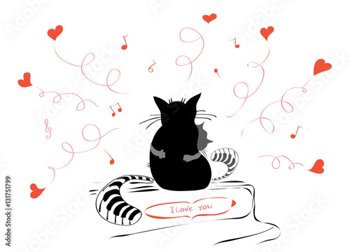 I love you/ concept a musical composition, for Valentine of cats sitting on the piano 