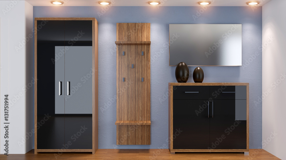 Fototapeta premium Modern interior of a small apartment. hallway. 3D renderingModer