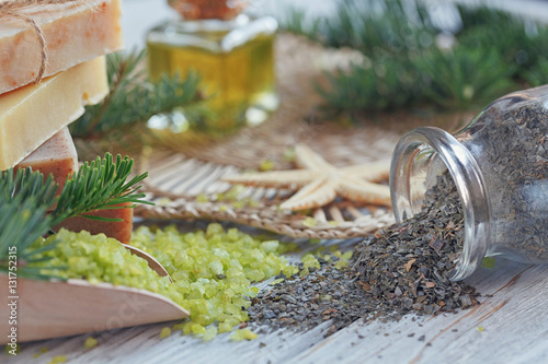 Natural sea salt and handmade soap branch of pine