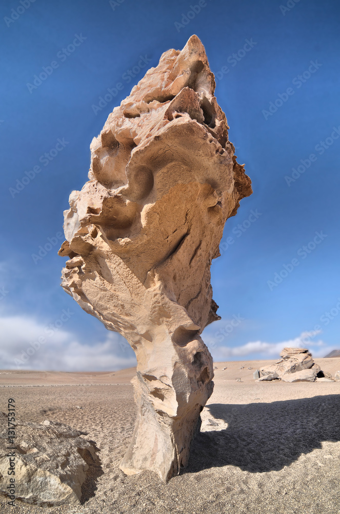 Árbol de Piedra ("stone tree") an rock formation in Bolivian Altiplano desert - obrazy, fototapety, plakaty 