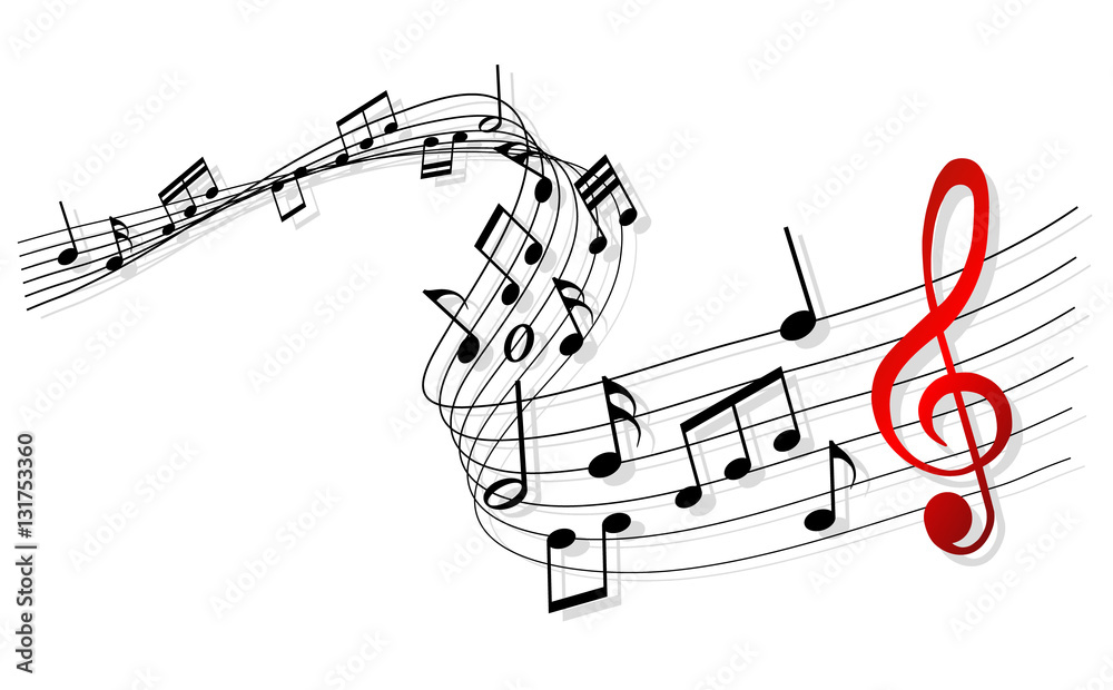 Fototapeta Musiknoten mit einem roten Notenschlüssel