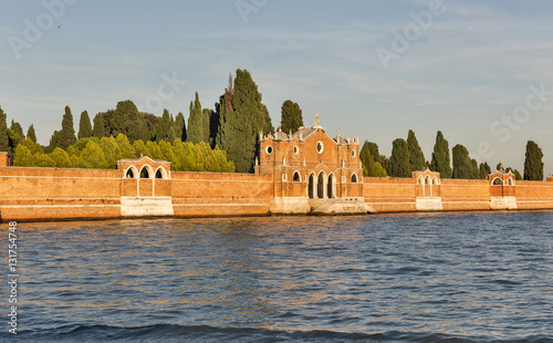 San Michele cemetery at sunset in Venice, Italy.