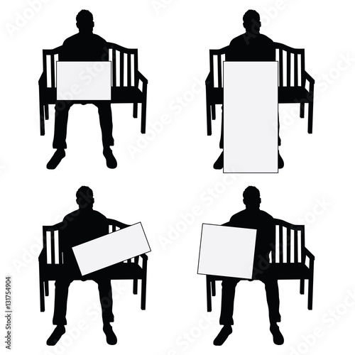 man silhouette siting on chair with card set illustration on whi
