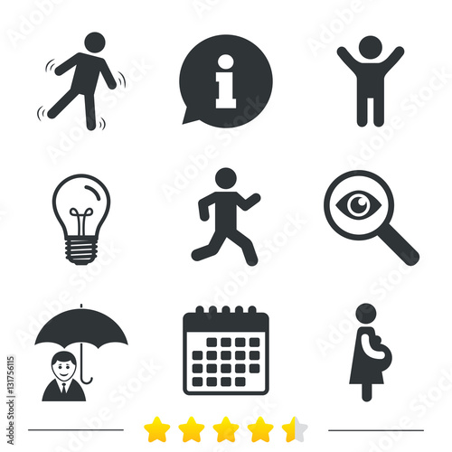 Businessman with umbrella. Human running symbol.
