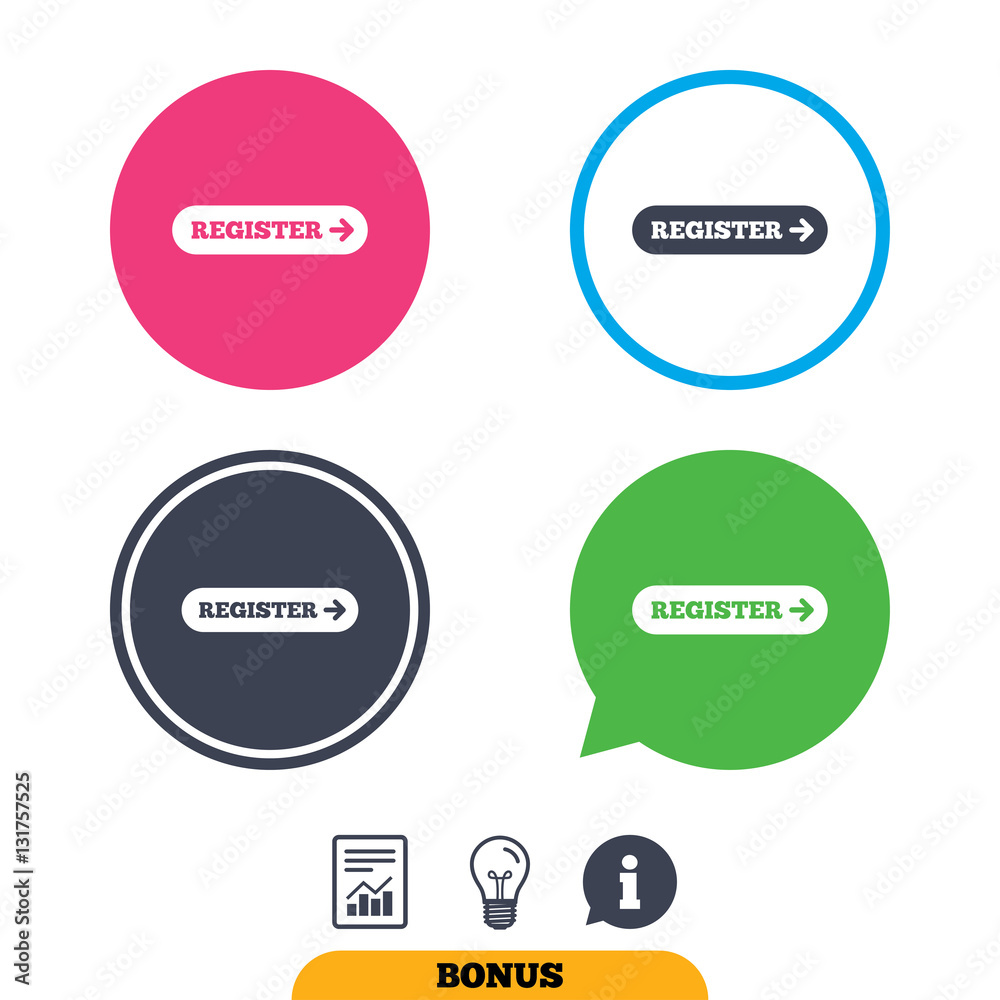 Register with arrow sign icon. Membership symbol. Register with arrow sign icon. Membership symbol.
