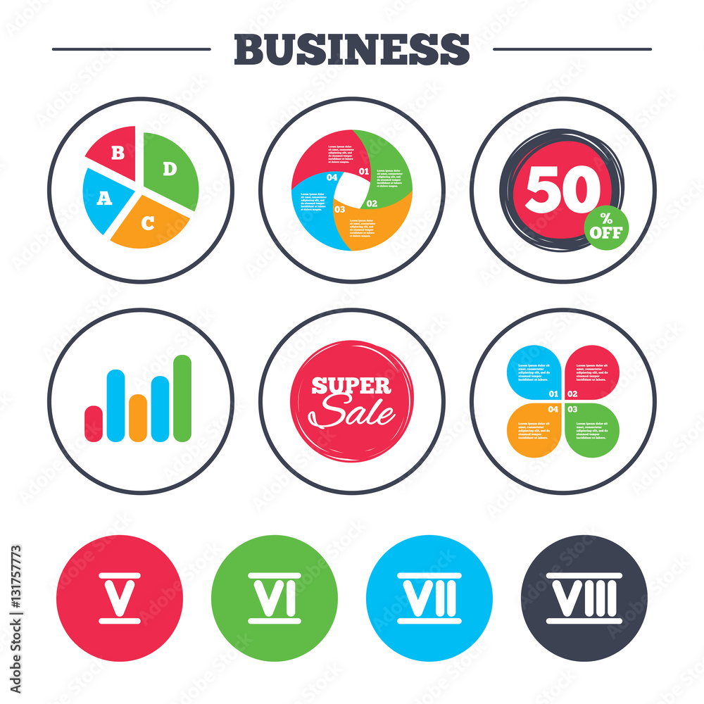 Roman numeral icons. Number five, six, seven. Roman numeral icons. Number five, six, seven.