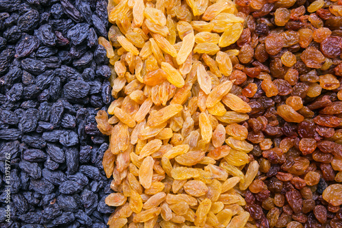 assortment of raisins background, texture