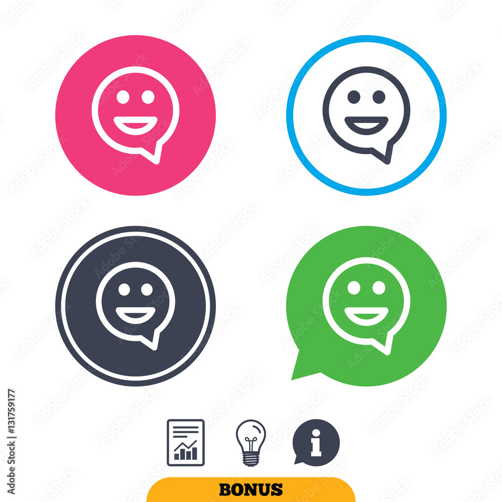 Happy face speech bubble symbol. Smile icon. Happy face speech bubble symbol. Smile icon.