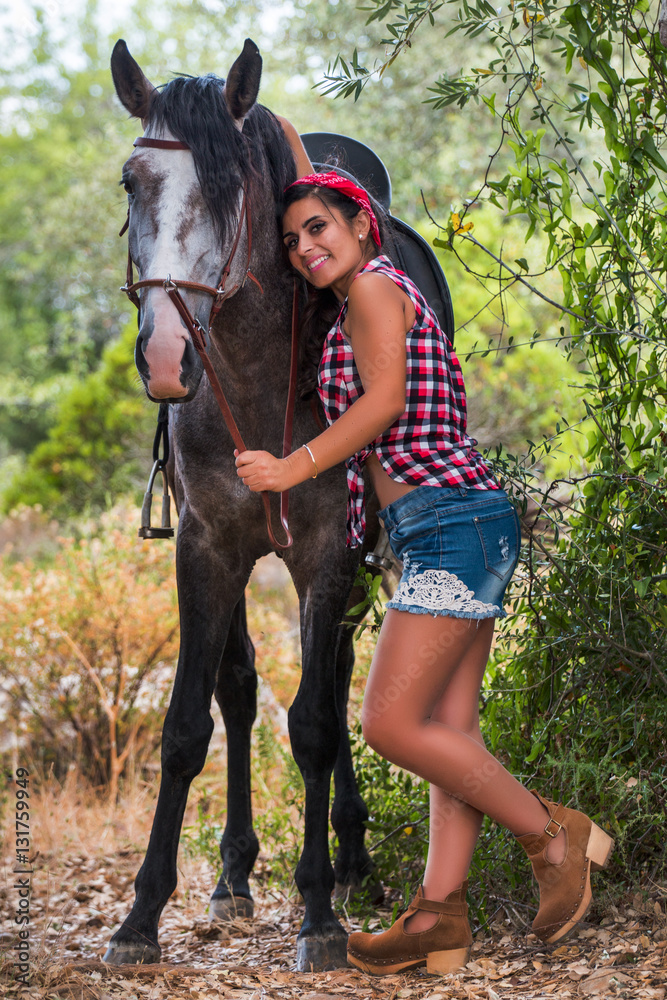 Beautiful girl and horse in nature Beautiful girl and horse in nature