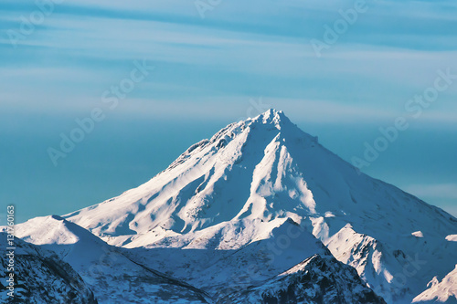 big volcano covered with snow