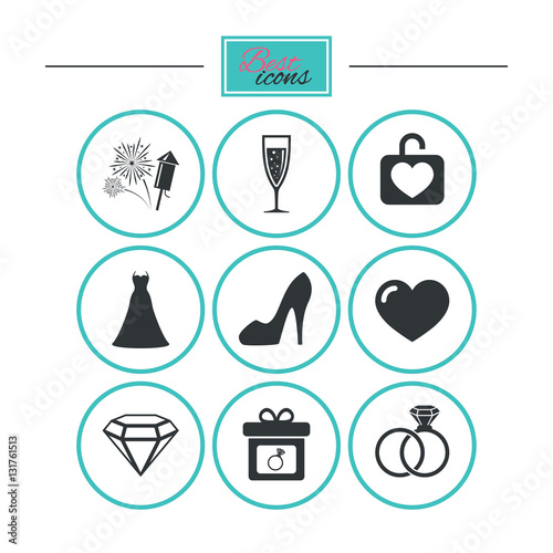 Wedding  engagement icons. Locker with heart.
