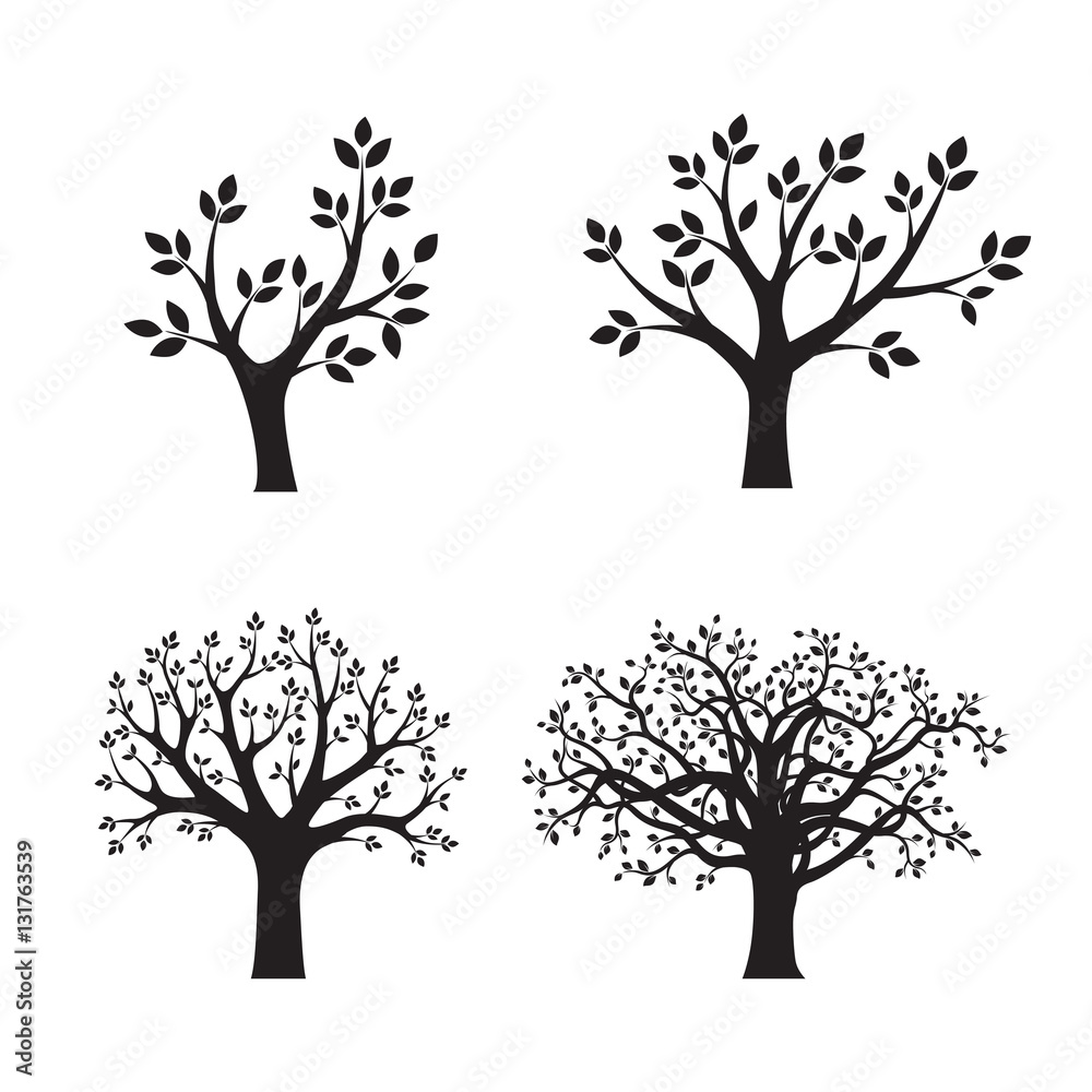 Obraz premium Set Black vector Trees. Vector Illustration. Park and Nature.