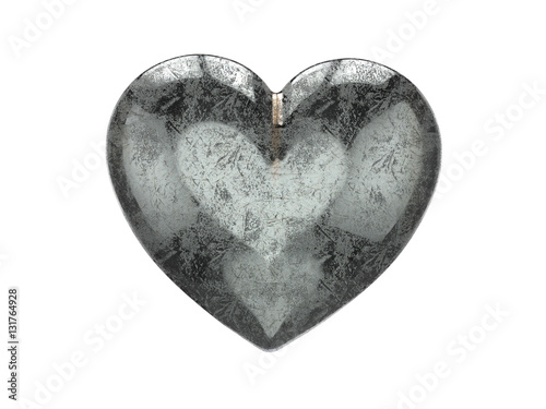 3D illustration vintage metal heart on a white background
