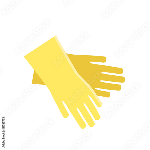 Rubber yellow gloves cartoon flat icon vector illustration.