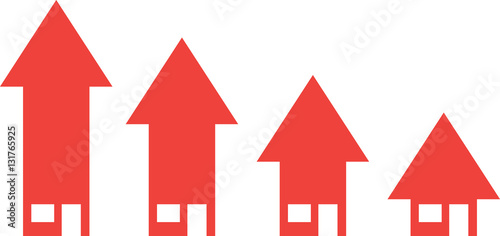 Houses with arrow moving down