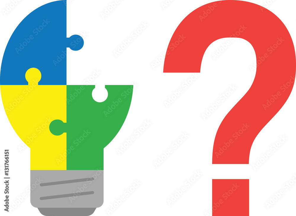 One peace missing puzzle light bulb with question mark One peace missing puzzle light bulb with question mark