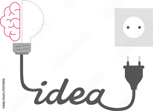 Brain and light bulb with idea unplugged