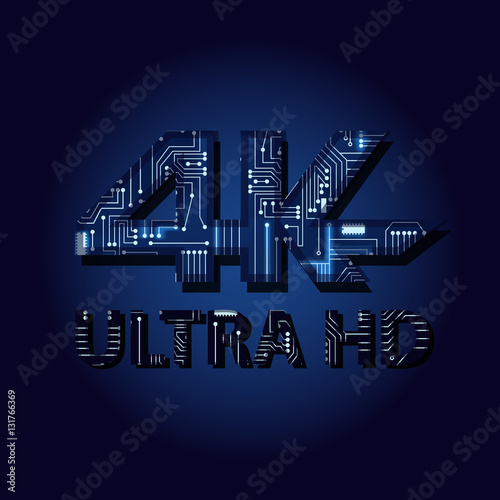 Expression "4K ultra HD" with a technological electronics circuit..