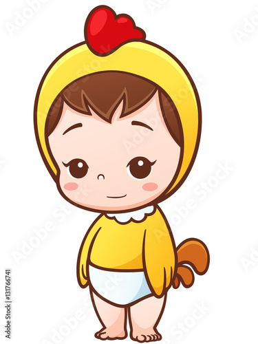Vector Illustration of Cartoon Baby Little Chick cosplay