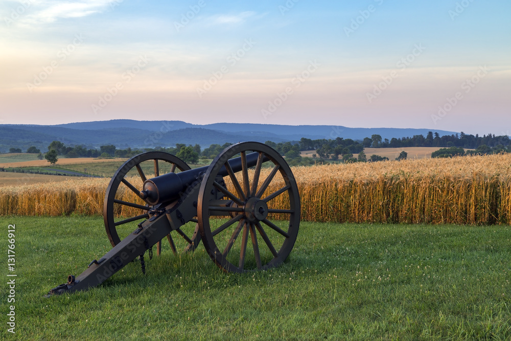 Artillery in front of wheat field at Antietam National Battlefie