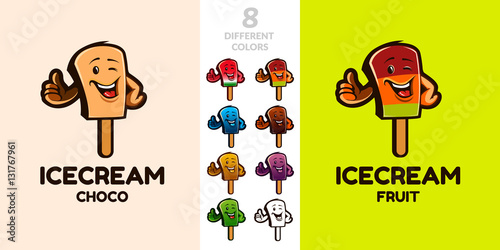 Funny Ice Cream Character. Ideal for food, cafe and ice cream business logo. 8 different colors.