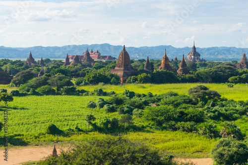 Bagan pagodas and Monastery in greeny season  Mandalay  Myanmar