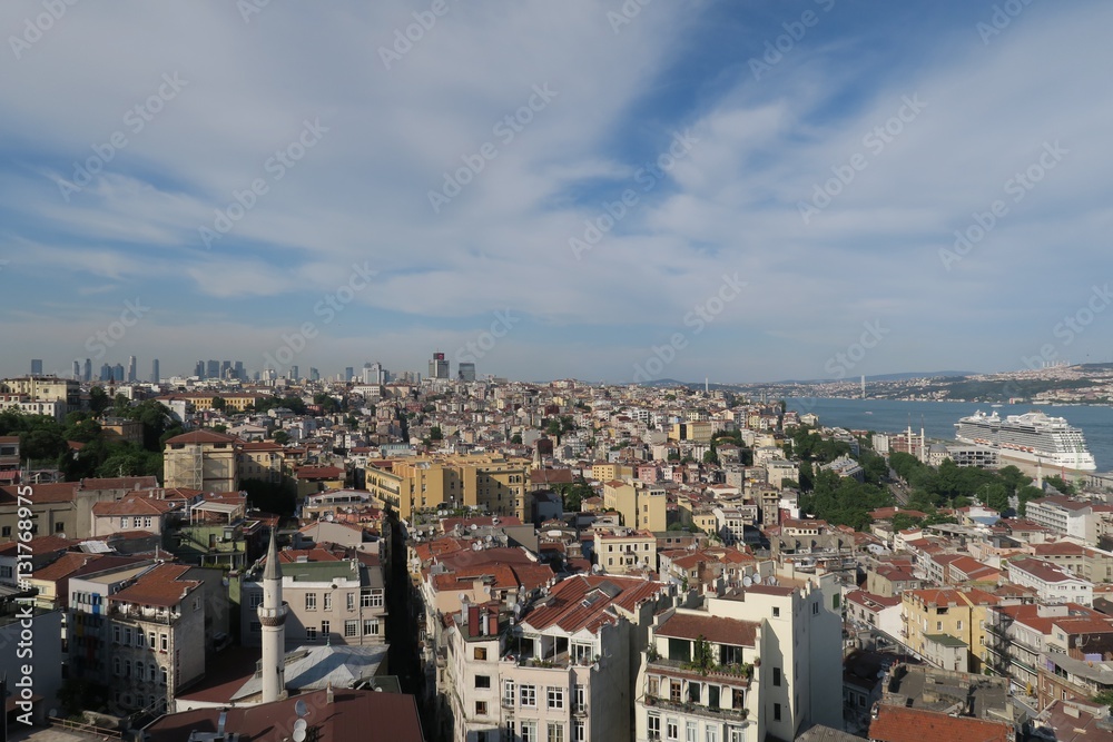 City Skyline of Istanbul at Beyoglu-Galata District and the Bosporus