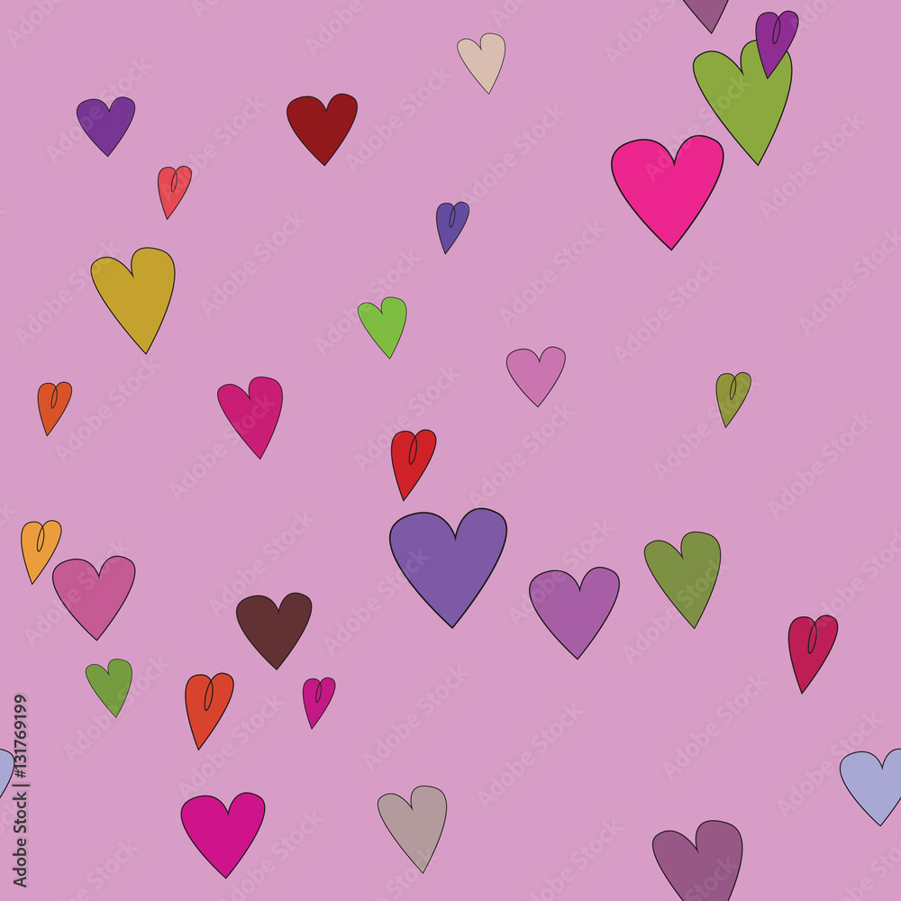 retro seamless pattern with colorful hearts