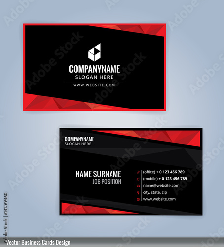 Black and Red modern business card template, vertical, Illustration Vector 10